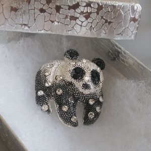 Fashion Silver Crystal Rhinestone Panda Brooch